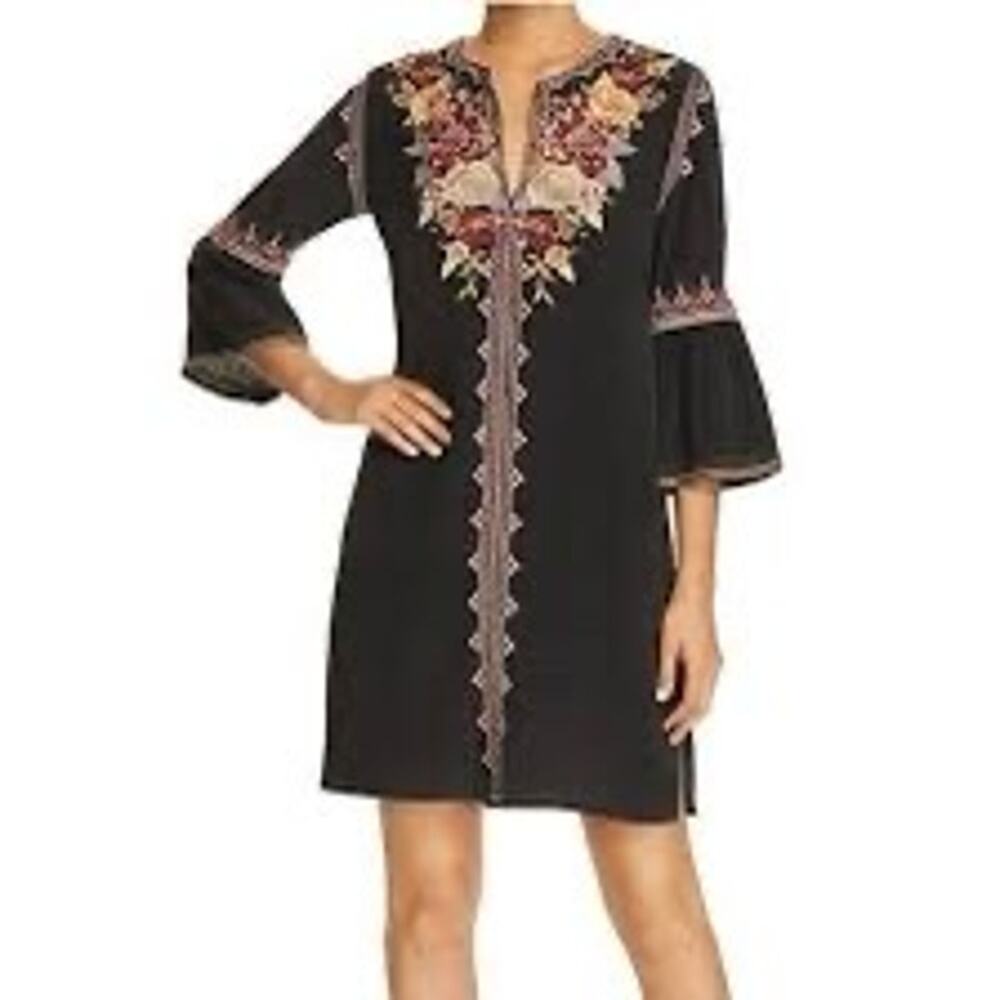 Johnny Was 100% silk embroidered floral dress